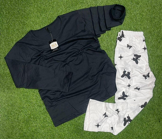 🦋 Stylish Black & White Butterfly Print Outfit – 2299 Only!  🚚 Cash on Delivery 🔄 7-Day Easy Return Policy